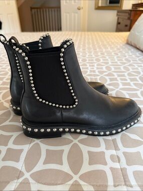 Black Studded Chelsea Combat Boots - Women's Moto Style